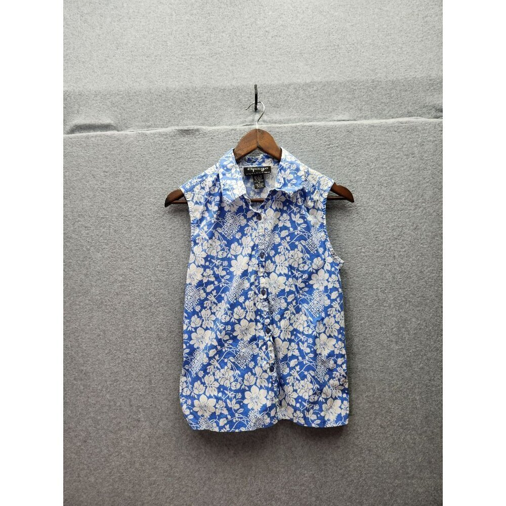 Spago Collection Sleeveless Blue & White Floral‎ Button-Up Blouse Size 10